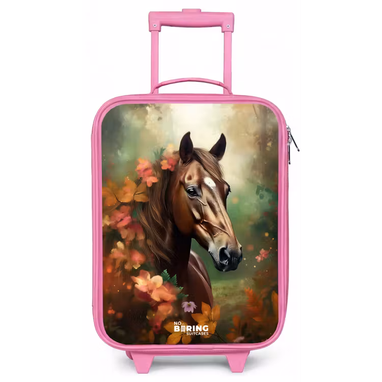 Kinderkoffer - Roze - Bruin paard tussen de bloemen — 1