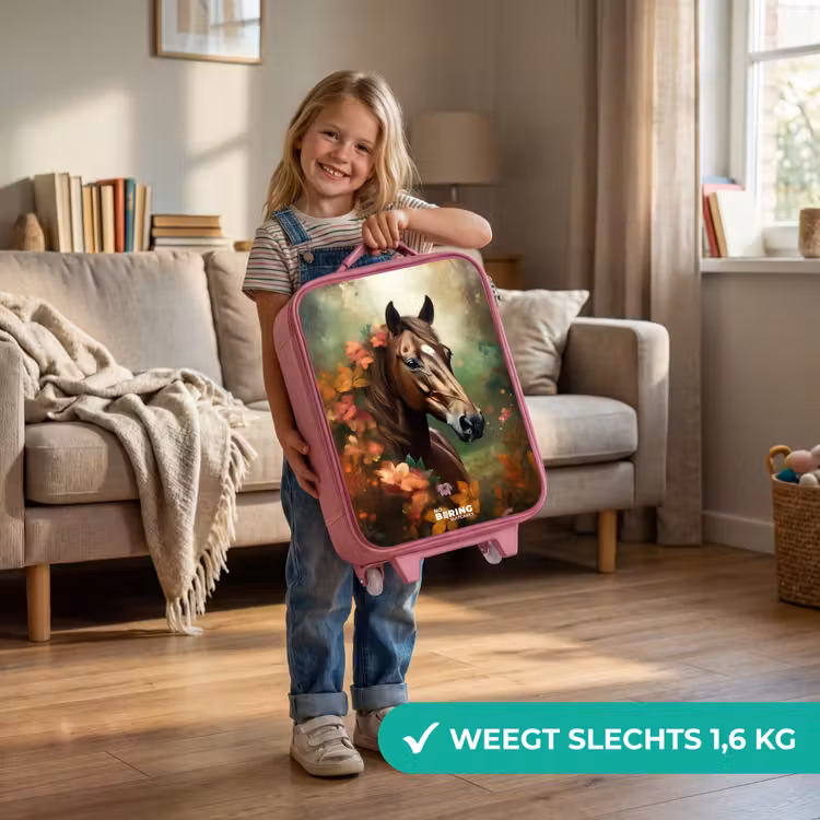 Kinderkoffer - Roze - Bruin paard tussen de bloemen — 2