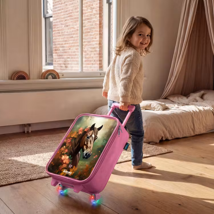 Kinderkoffer - Roze - Bruin paard tussen de bloemen — 3
