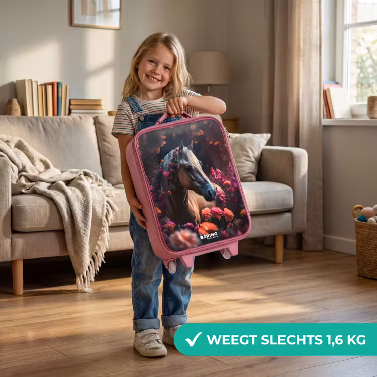 Kinderkoffer - Roze - Goudbruin paard tussen de bloemen — 2
