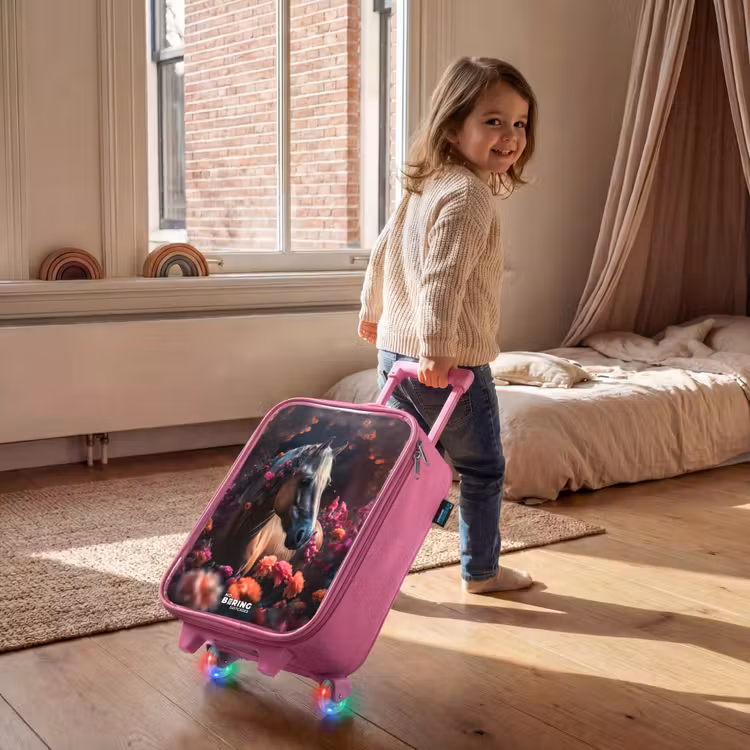 Kinderkoffer - Roze - Goudbruin paard tussen de bloemen — 3