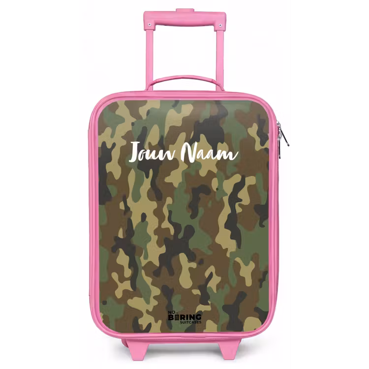 Kinderkoffer - Roze - Groene camouflage met zandkleur — 1