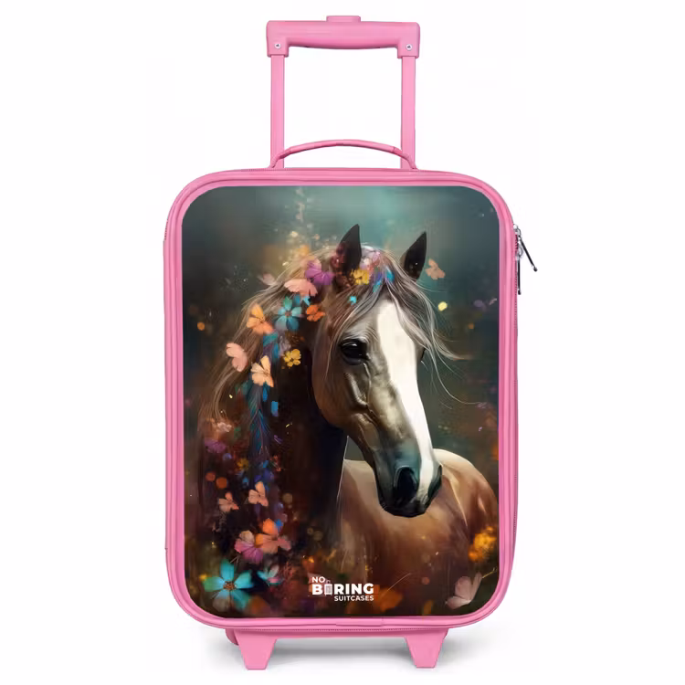 Kinderkoffer - Roze - Lichtbruin paard tussen de bloemen — 1