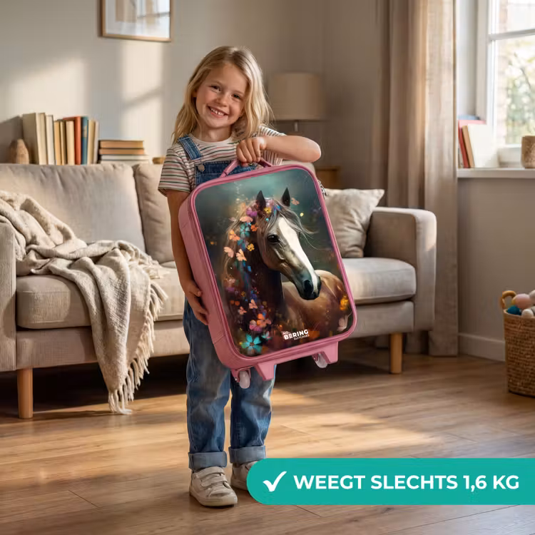 Kinderkoffer - Roze - Lichtbruin paard tussen de bloemen — 2