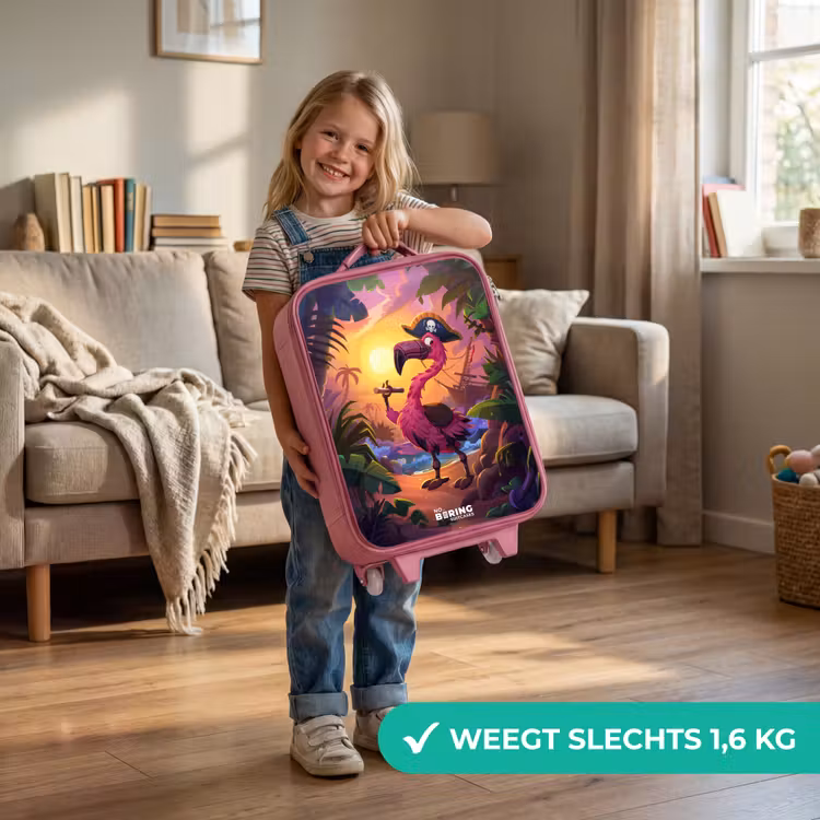 Kinderkoffer - Roze - Piraten flamingo op een tropisch pad — 2