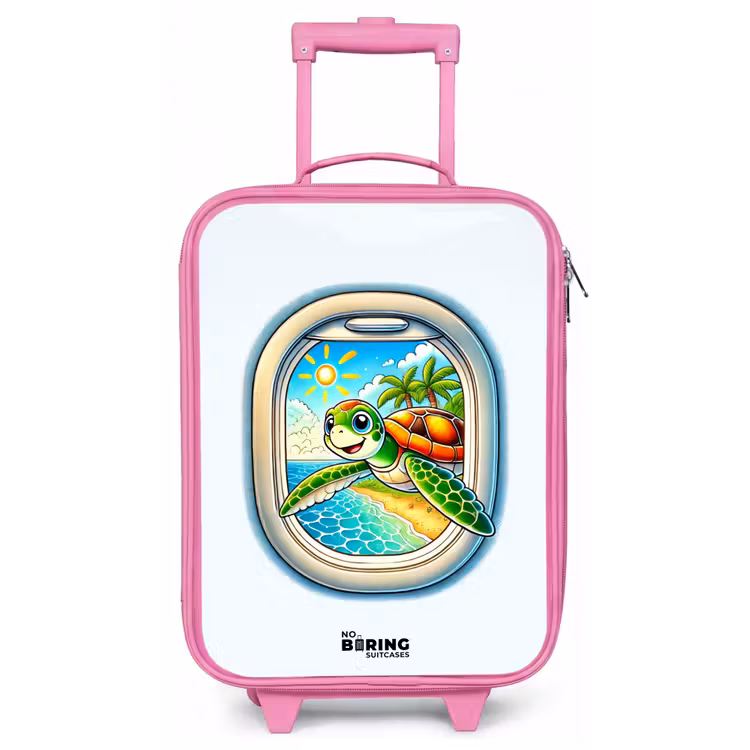 Kinderkoffer - Roze - Schildpad bij een tropisch strand — 1
