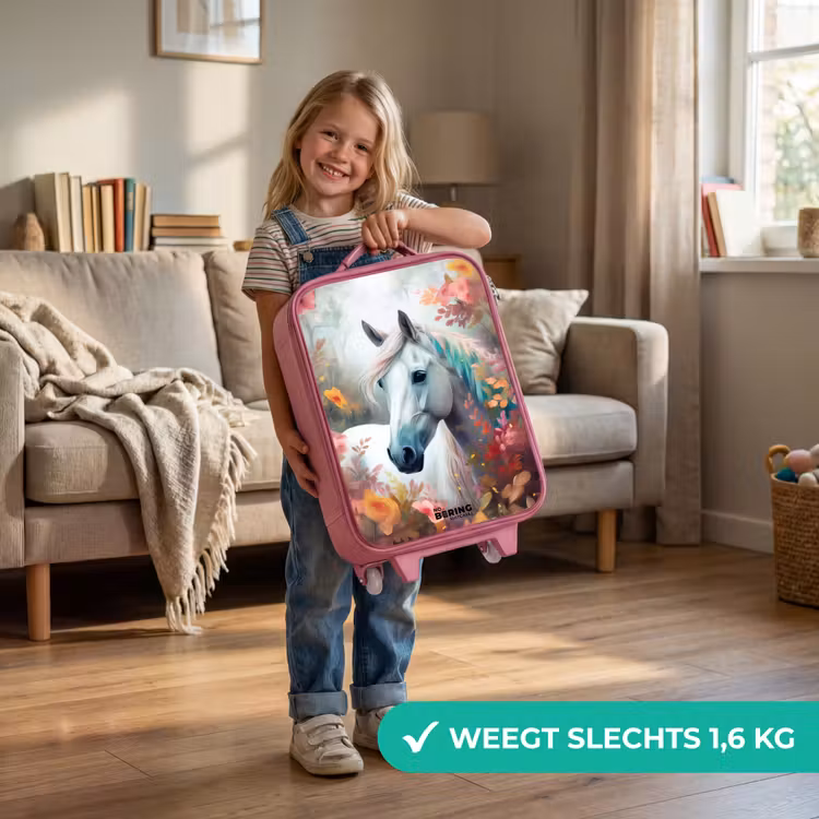 Kinderkoffer - Roze - Wit paard omringd door bloemen — 2