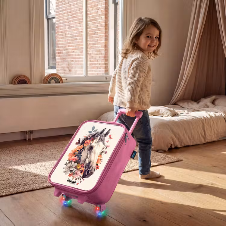 Kinderkoffer - Roze - Wit paardenhoofd omringd door bloemen en vlinders — 3