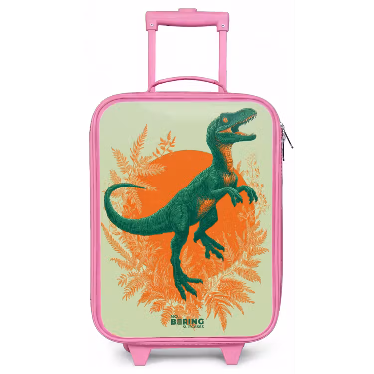 Kinderkoffer - Roze - Groene dino tussen varens — 1