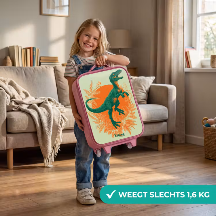 Kinderkoffer - Roze - Groene dino tussen varens — 2