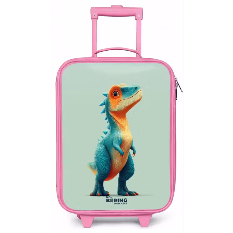 Kinderkoffer - Roze - Stoere dino met grote ogen — 1