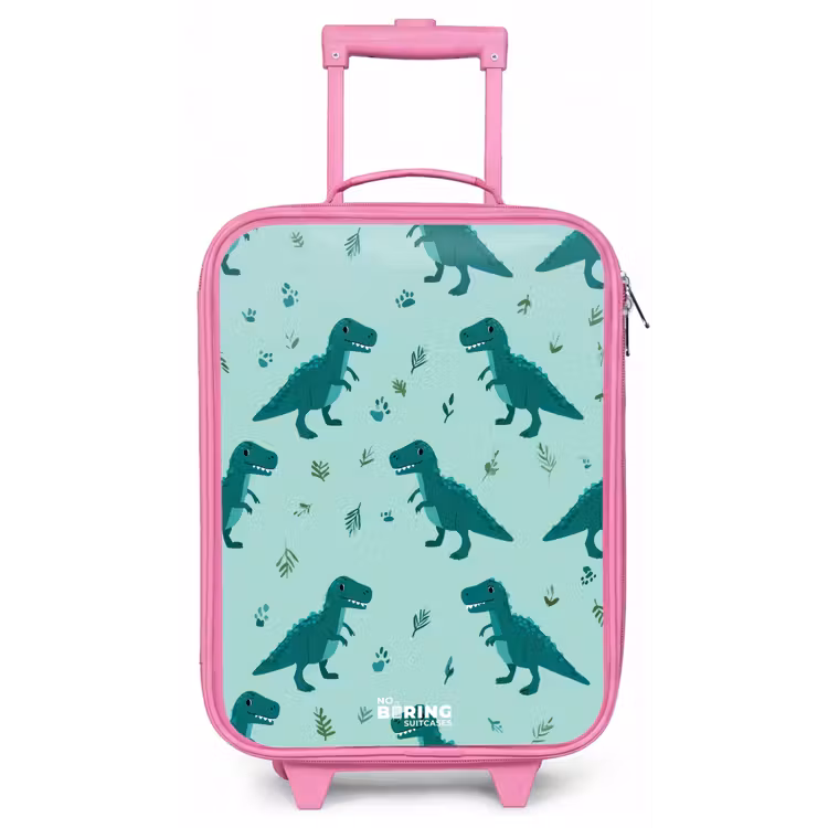 Kinderkoffer - Roze - Vriendelijke T. rex tussen sporen — 1