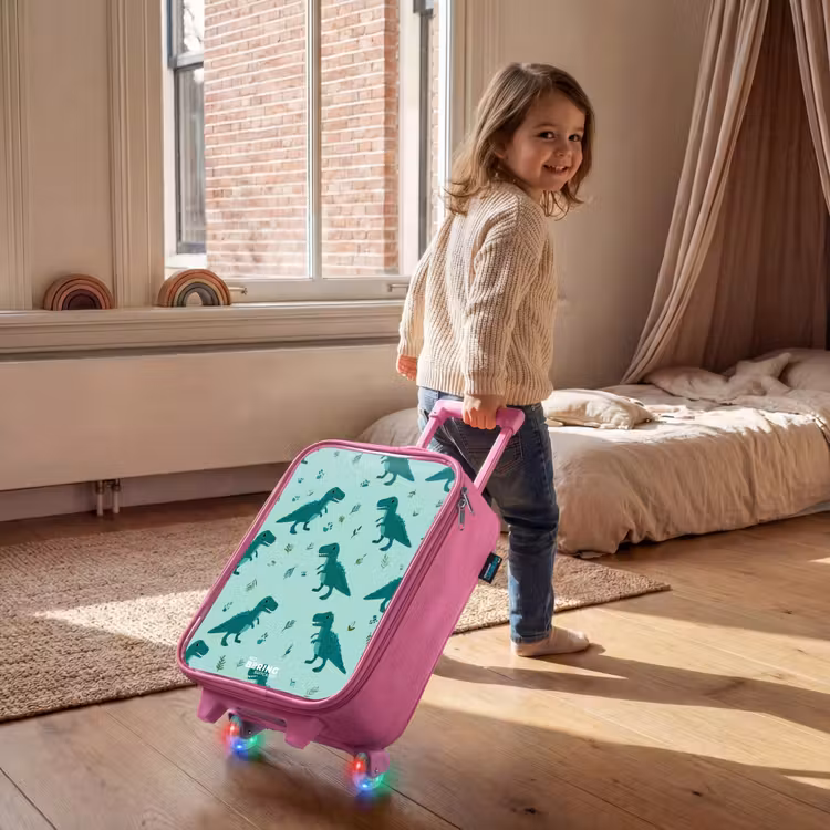 Kinderkoffer - Roze - Vriendelijke T. rex tussen sporen — 3