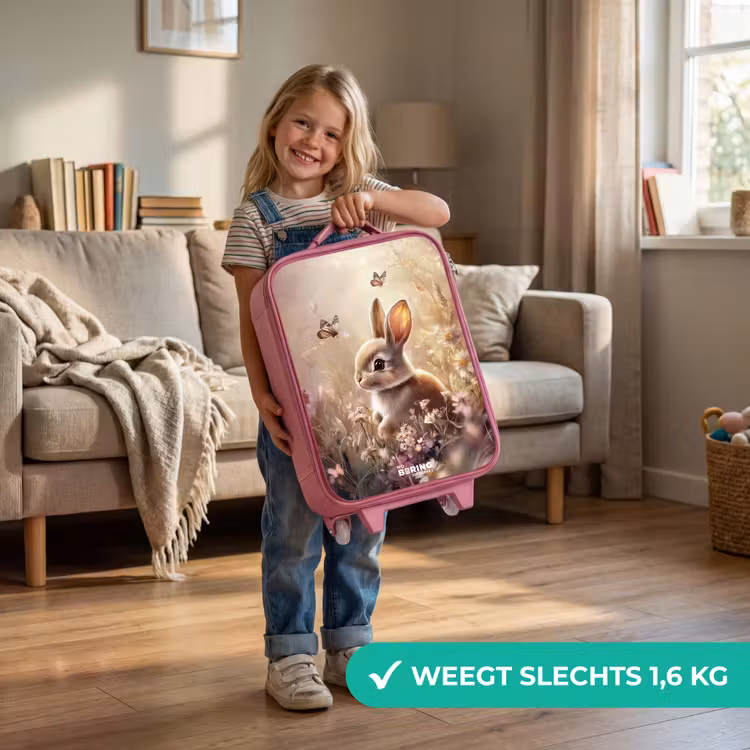 Kinderkoffer - Roze - Bloemen - Bruin - Konijntje - Vlinder — 2