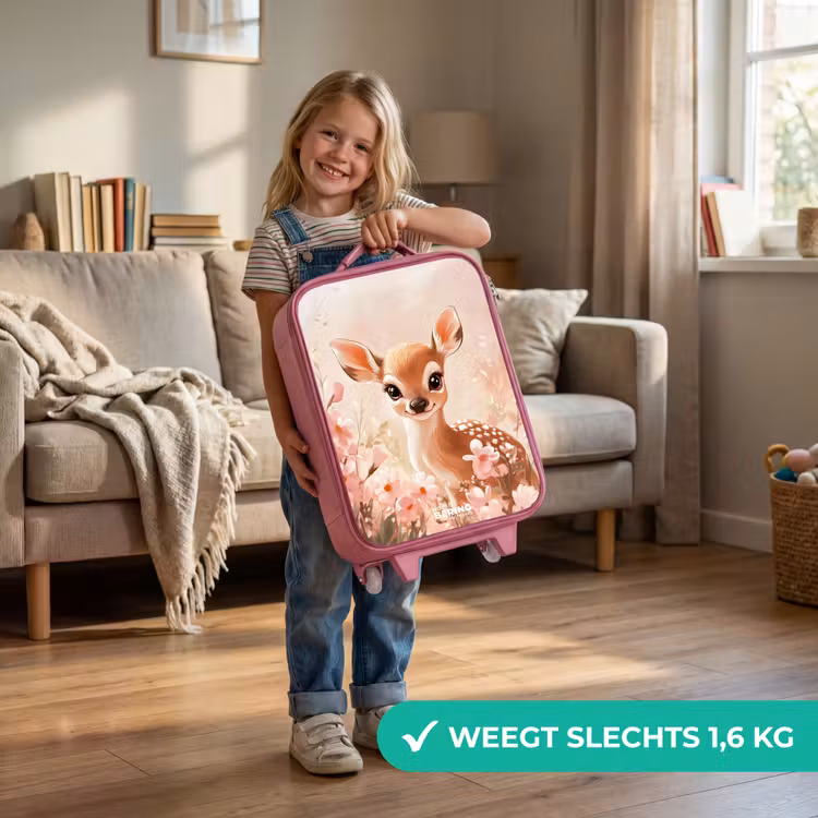Kinderkoffer - Roze - Hertje - Ogen - Stippen - Bloemen — 2