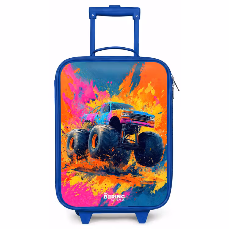 Kinderkoffer - Blauw - Monstertruck - Verfspatten - Kleurrijk - Explosie — 1