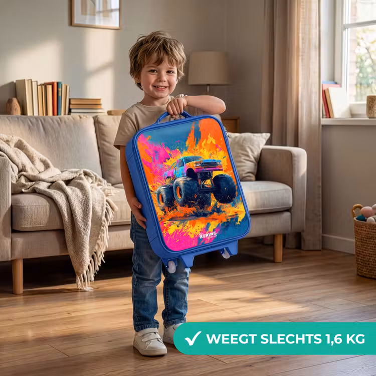 Kinderkoffer - Blauw - Monstertruck - Verfspatten - Kleurrijk - Explosie — 2