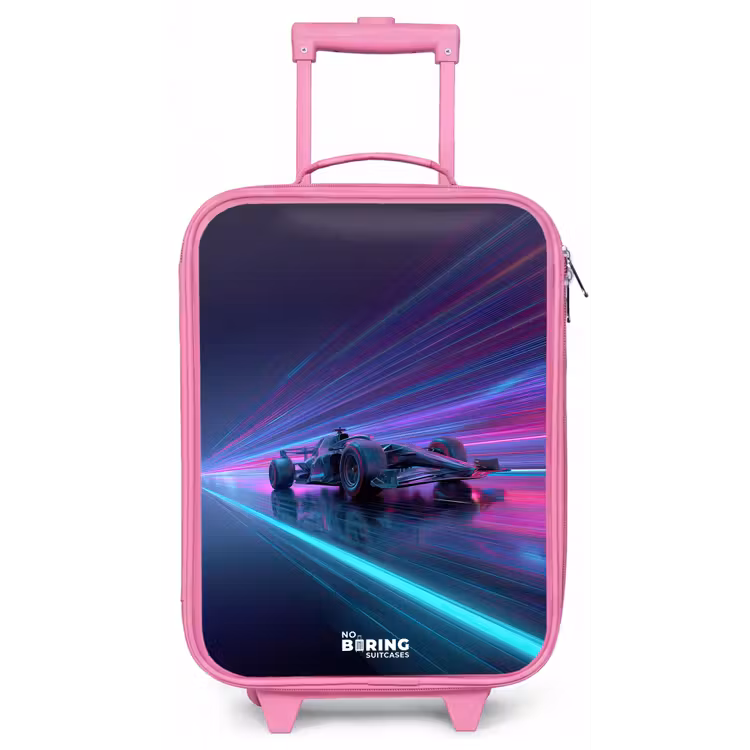 Kinderkoffer - Roze - Neon - Raceauto - Lichtstrepen - Paars — 1