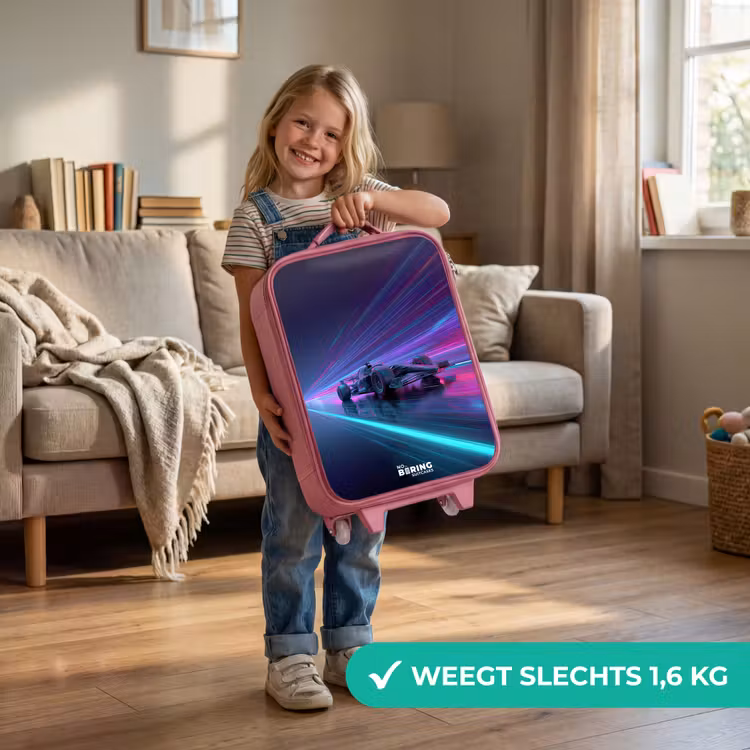 Kinderkoffer - Roze - Neon - Raceauto - Lichtstrepen - Paars — 2