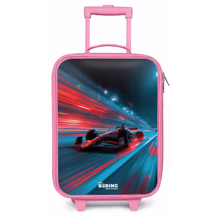 Kinderkoffer - Roze - Raceauto - Baan - Neon - Verlichting — 1
