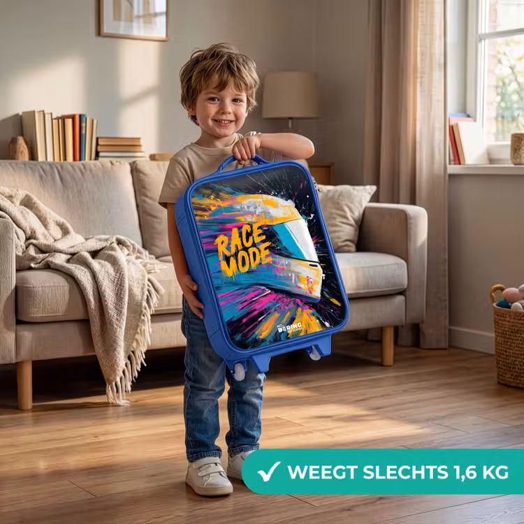 Kinderkoffer - Blauw - Racehelm - Verfspatten - Penseelstreken - Race mode — 2