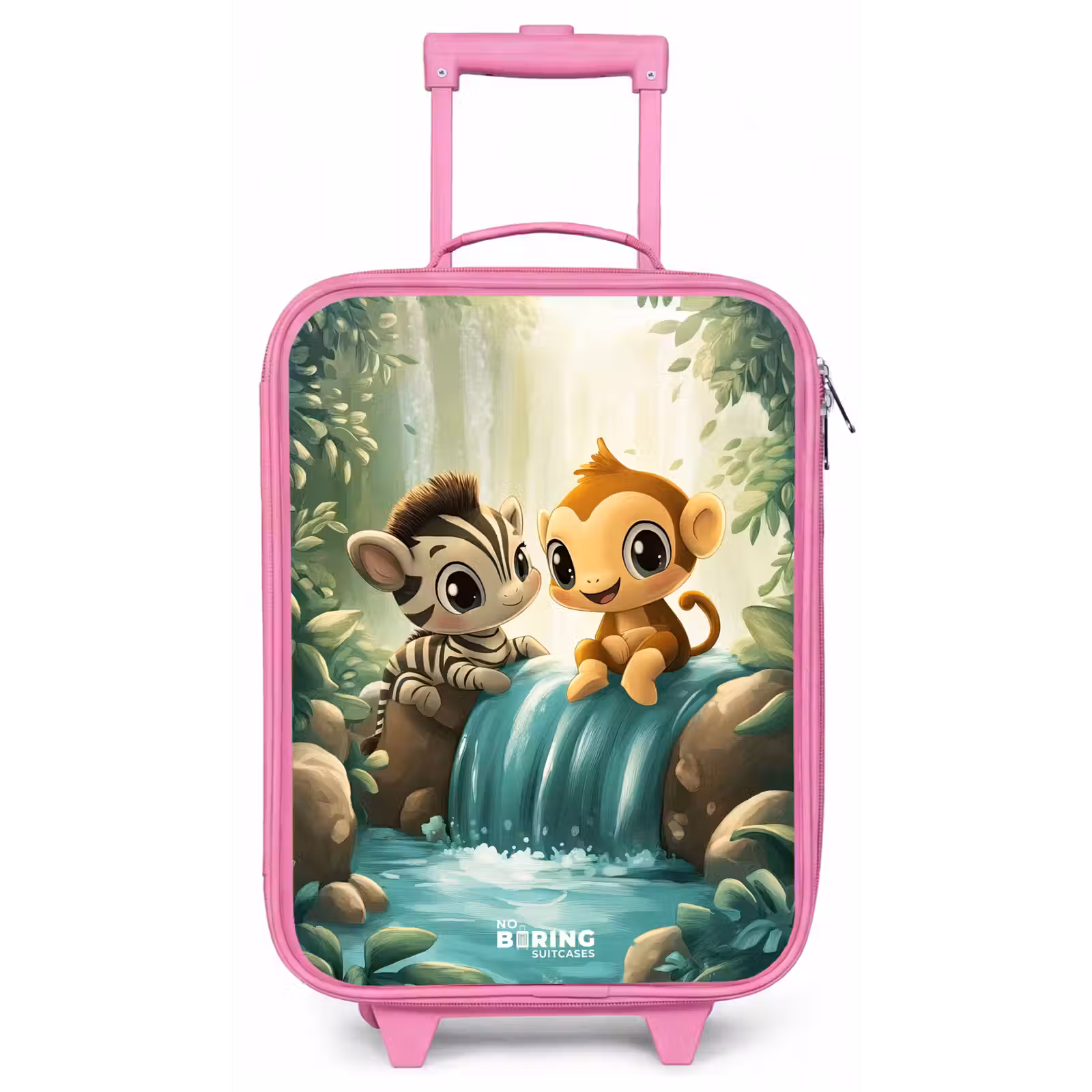 Kinderkoffer - Roze - Zebra - Aapje - Waterval - Rotsen — 1