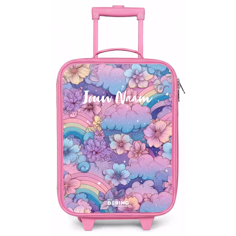 Kinderkoffer - Roze - Illustratie van wolken, regenbogen en bloemen — 1
