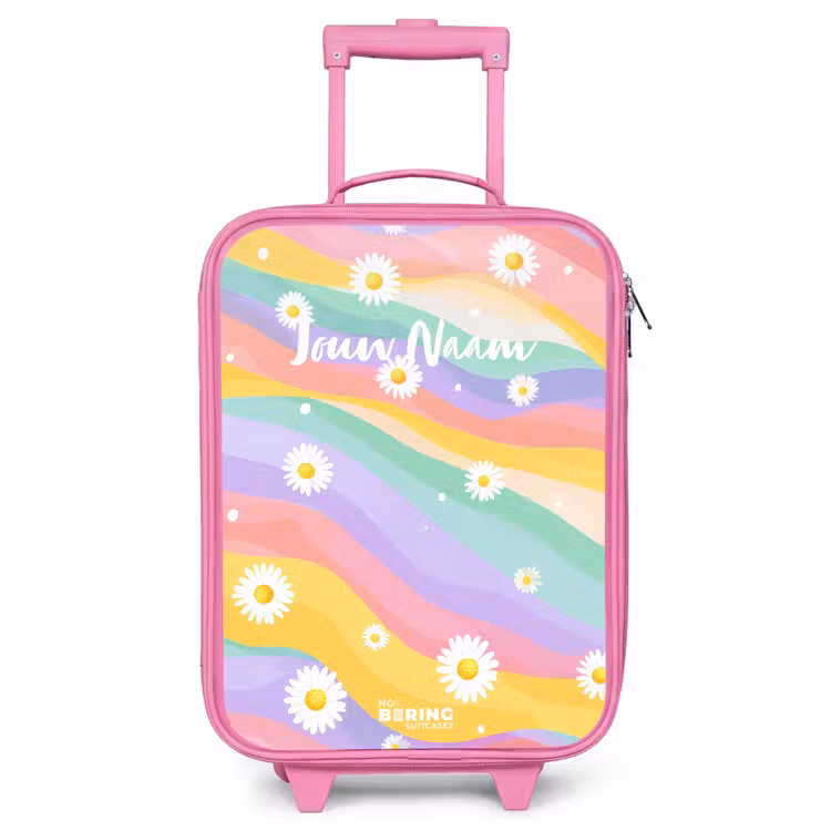 Kinderkoffer - Roze - Madeliefjes op regenboogachtergrond — 1