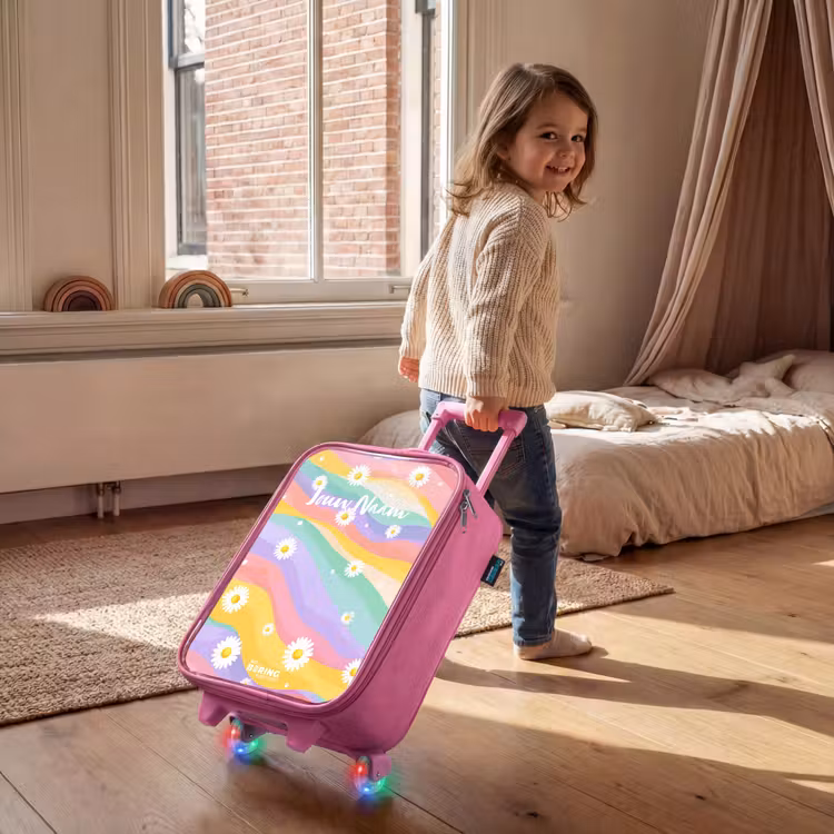 Kinderkoffer - Roze - Madeliefjes op regenboogachtergrond — 3