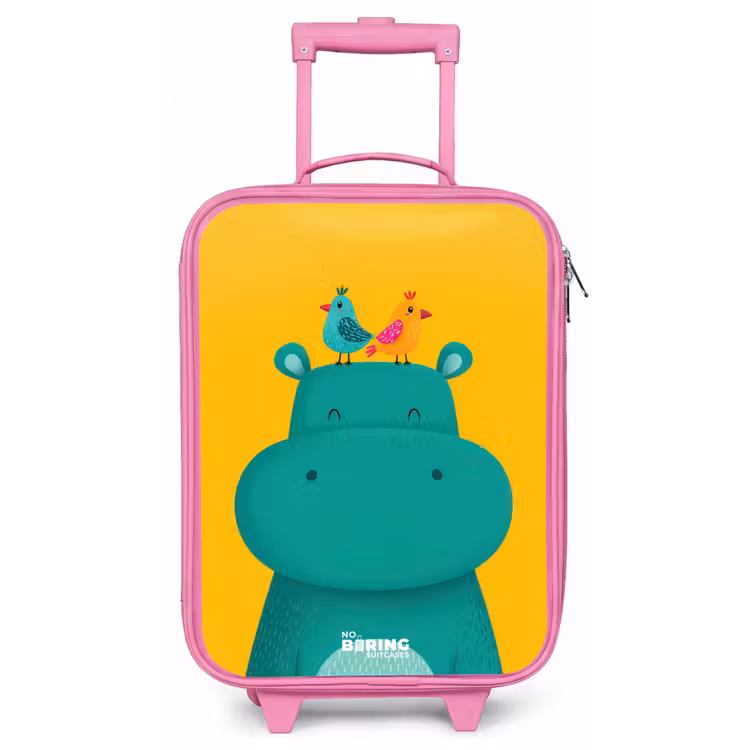 Kinderkoffer - Roze - Nijlpaard - Vogels - Geel — 1