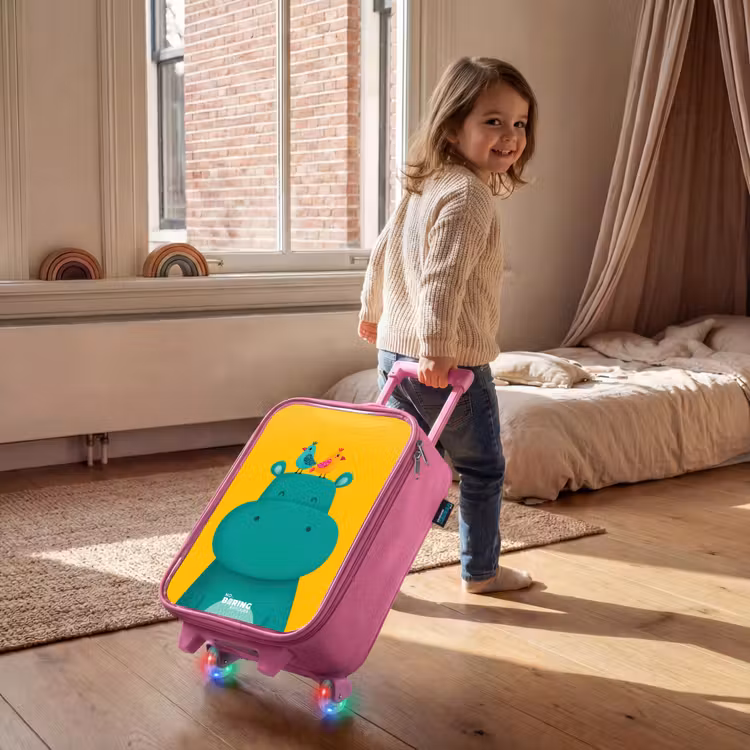 Kinderkoffer - Roze - Nijlpaard - Vogels - Geel — 3