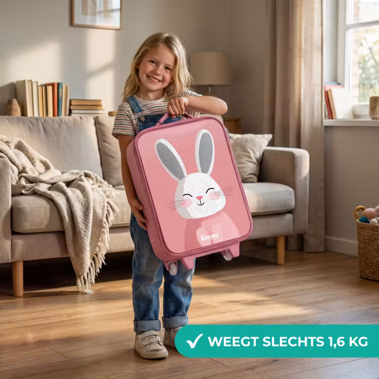 Kinderkoffer - Roze - Roze - Konijn - Glimlach - Illustratie — 2