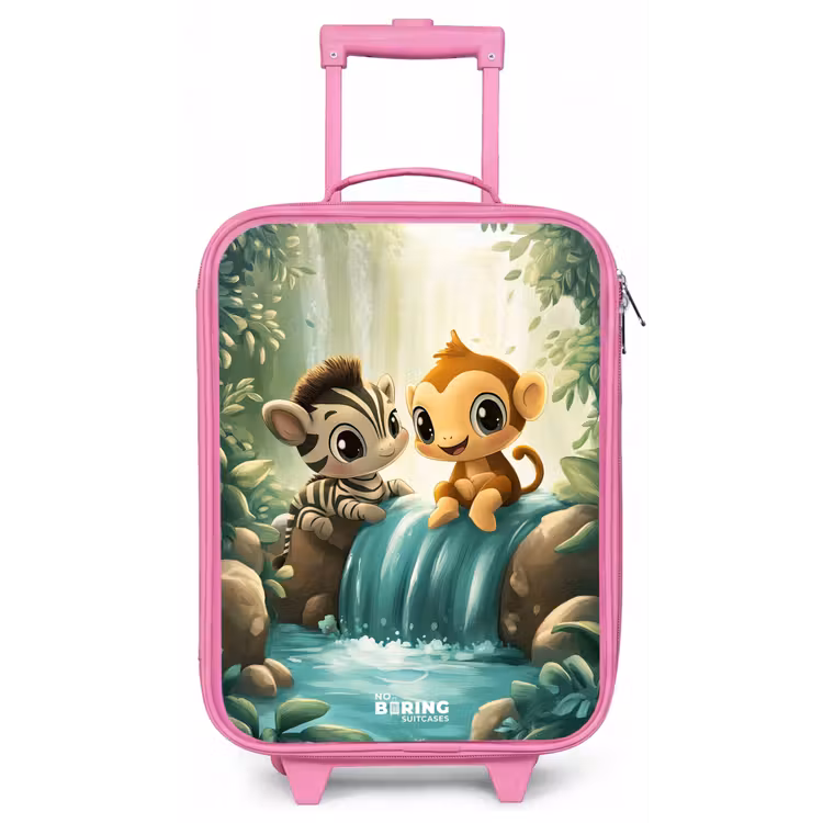 Kinderkoffer - Roze - Zebra - Aapje - Waterval - Rotsen — 1