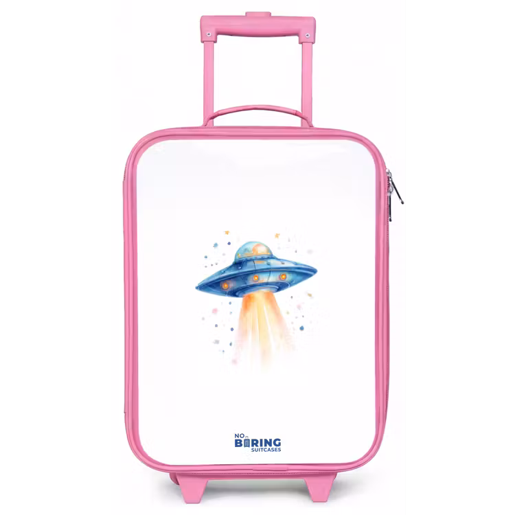 Kinderkoffer - Roze - Blauw ruimteschip met lichtstraal — 1