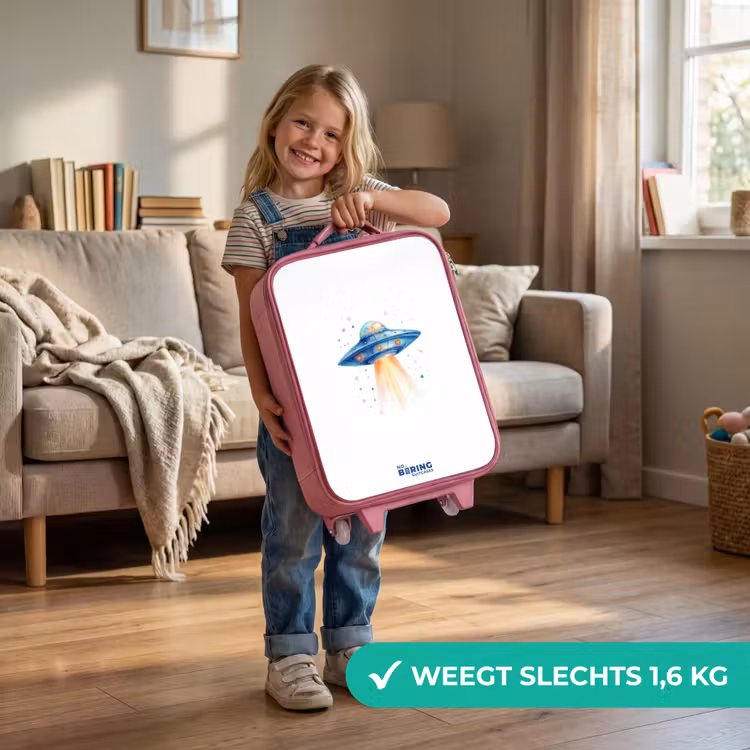 Kinderkoffer - Roze - Blauw ruimteschip met lichtstraal — 2
