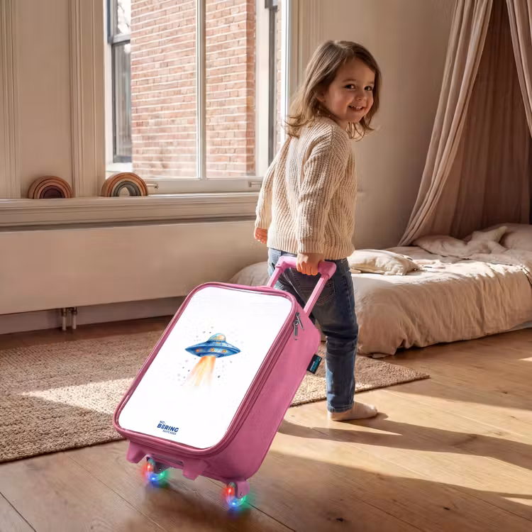 Kinderkoffer - Roze - Blauw ruimteschip met lichtstraal — 3