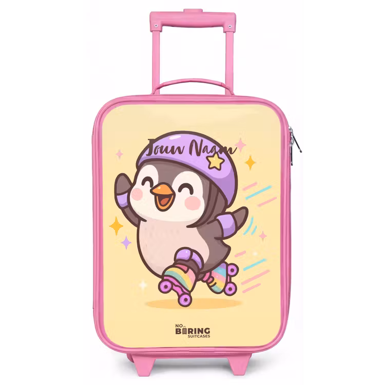 Kinderkoffer - Roze - Kawai - Pinguin - Rolschaatsen — 1