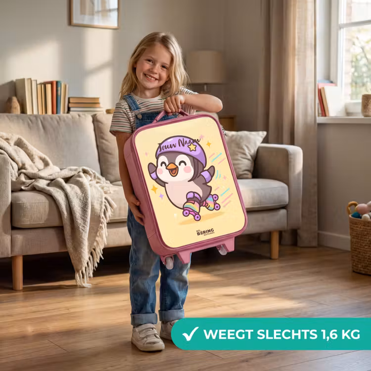 Kinderkoffer - Roze - Kawai - Pinguin - Rolschaatsen — 2