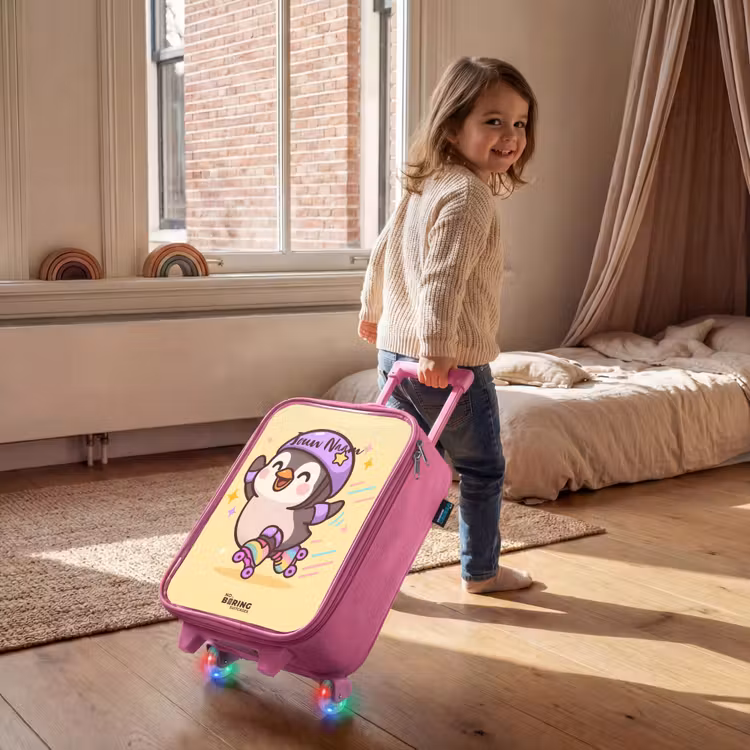 Kinderkoffer - Roze - Kawai - Pinguin - Rolschaatsen — 3
