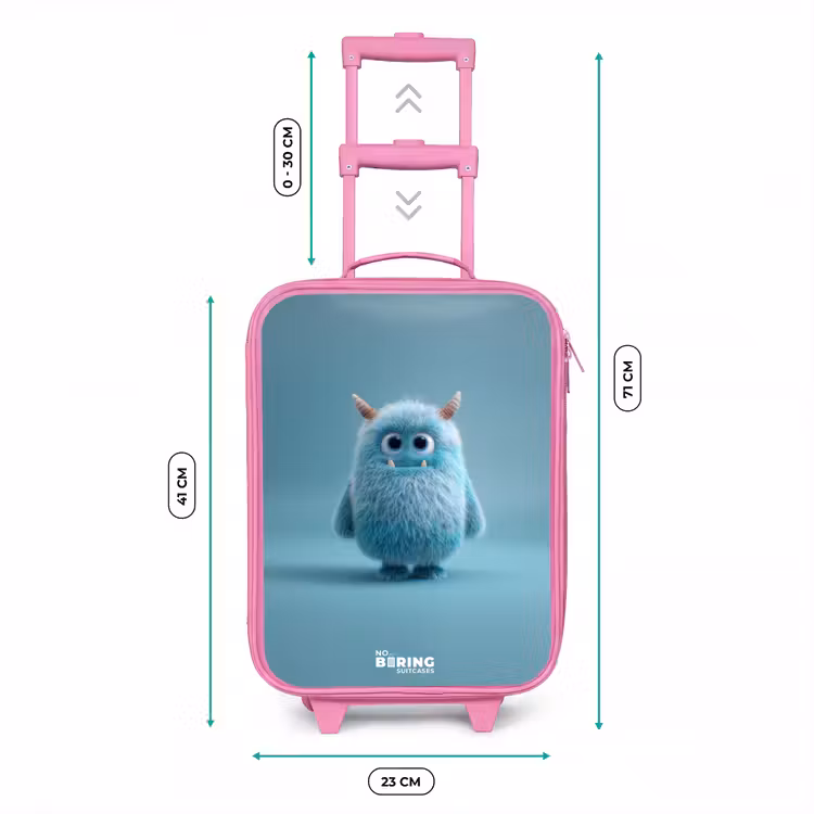 Kinderkoffer - Roze - Blauw pluizig monster met hoorns — 5