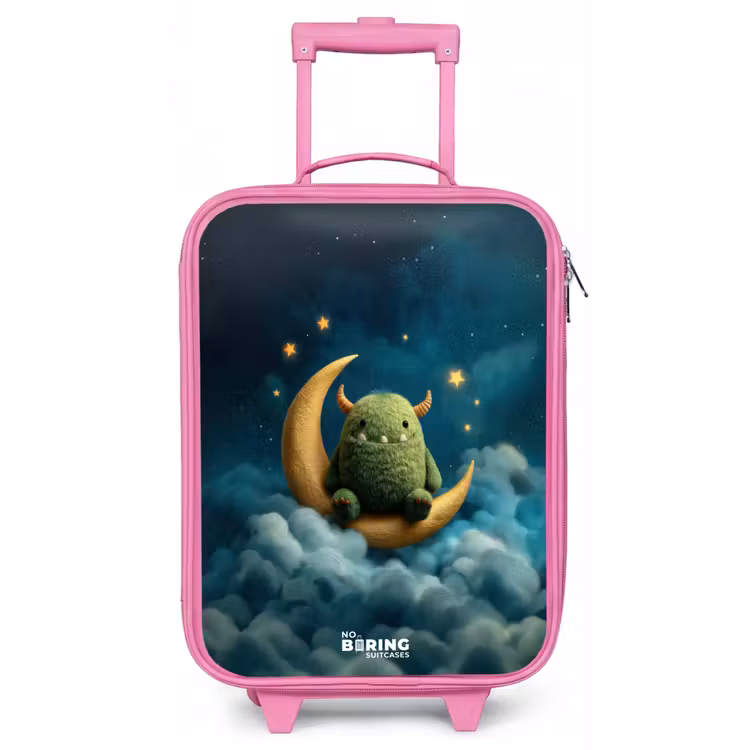 Kinderkoffer - Roze - Groen monster op maansikkel — 1