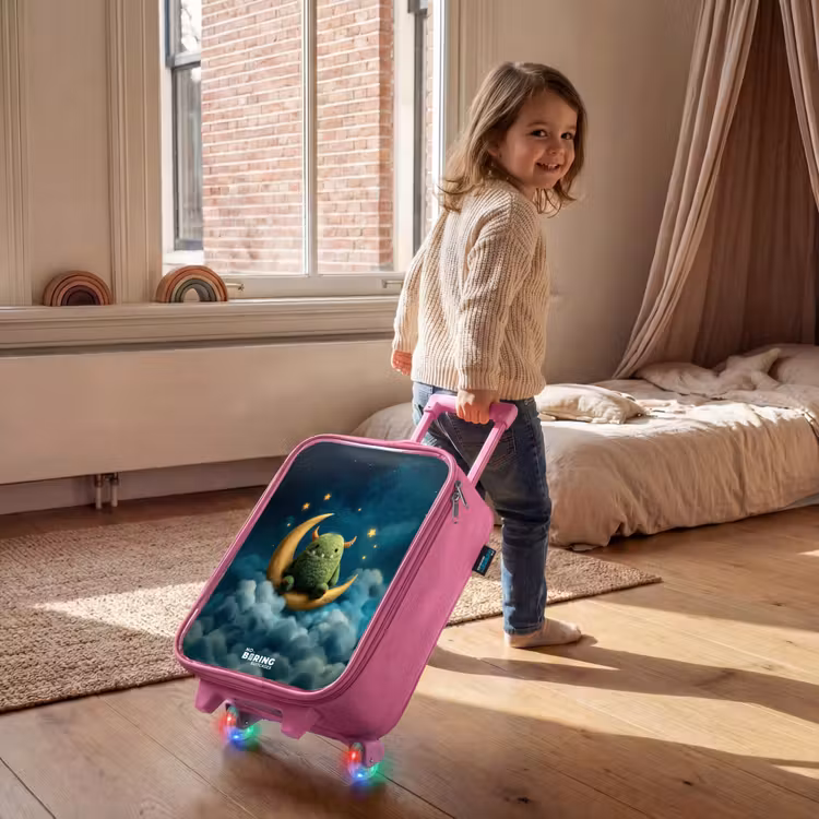 Kinderkoffer - Roze - Groen monster op maansikkel — 3