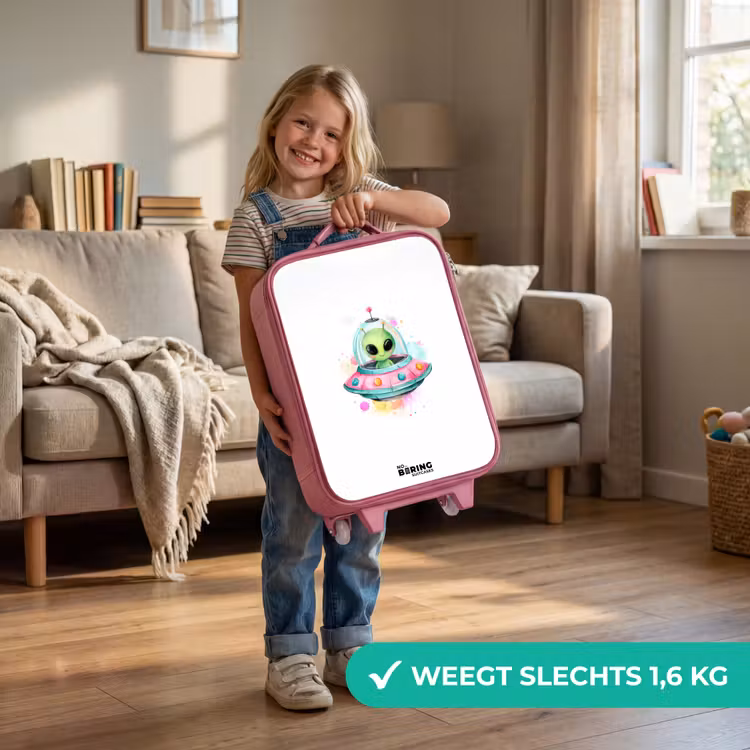 Kinderkoffer - Roze - Groene alien in kleurrijke UFO — 2