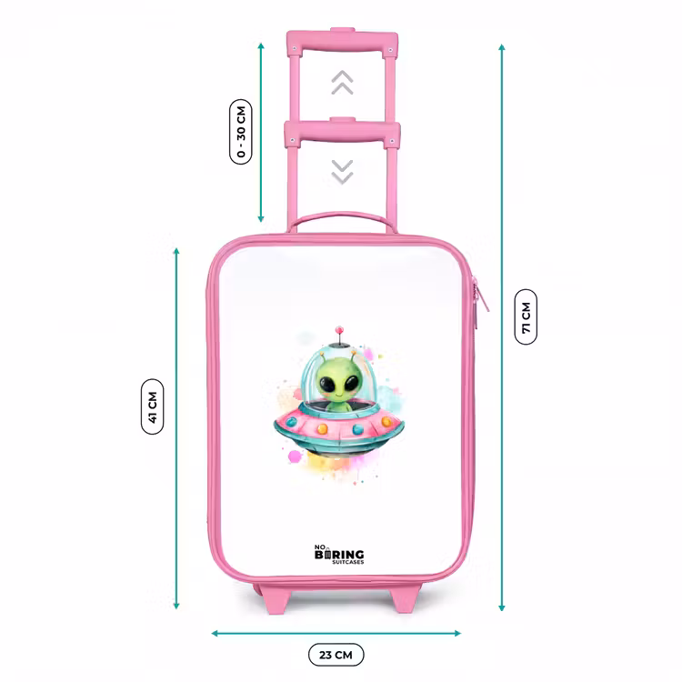 Kinderkoffer - Roze - Groene alien in kleurrijke UFO — 5