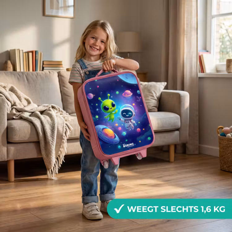 Kinderkoffer - Roze - Vrolijke Ontmoeting in de Ruimte — 2