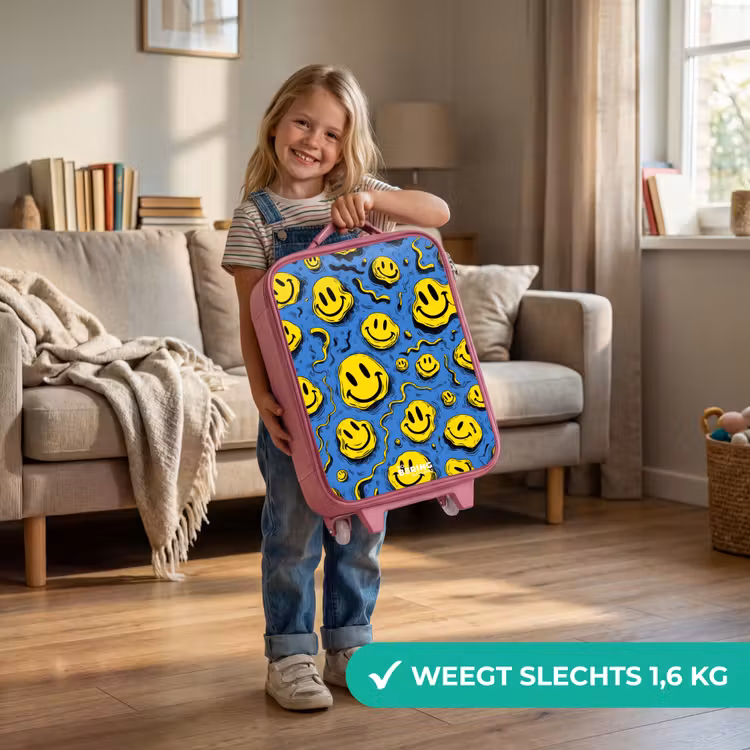 Kinderkoffer - Roze - Smiley - Geel - Blauw — 2