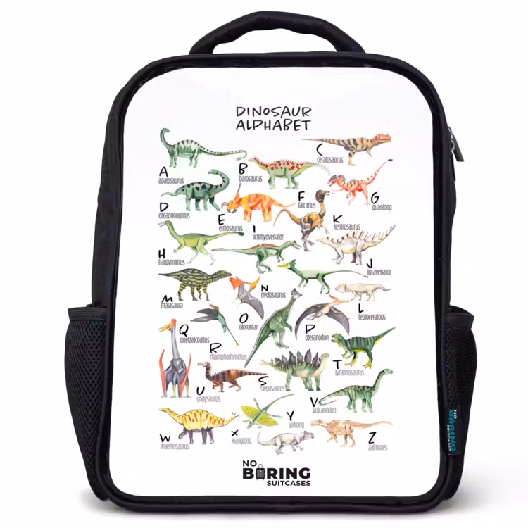 Kinderrugzak met naam - Zwart - Alfabet van dino's — 1
