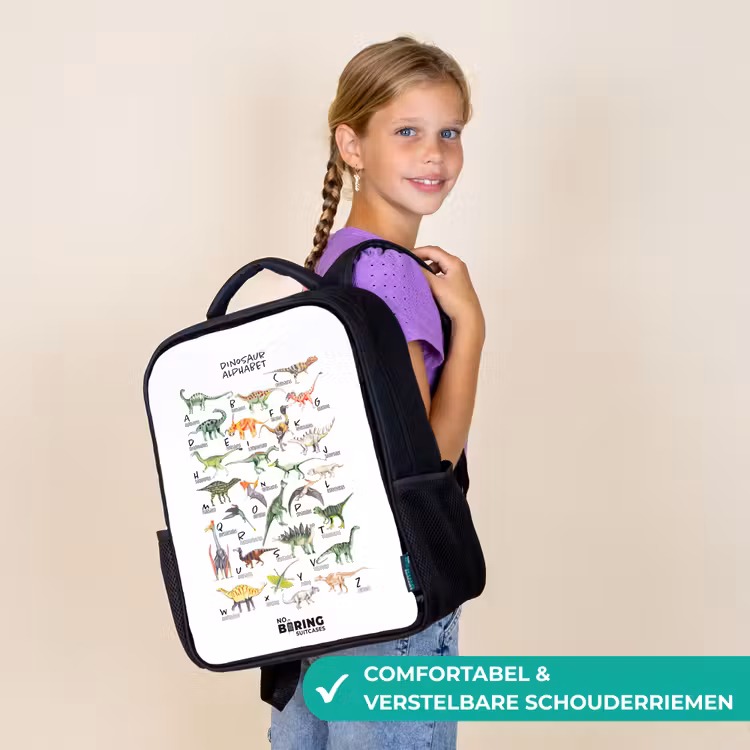 Kinderrugzak met naam - Zwart - Alfabet van dino's — 3