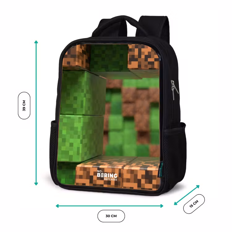 Kinderrugzak met naam - Zwart - Close-up met pixelachtige blokken — 5