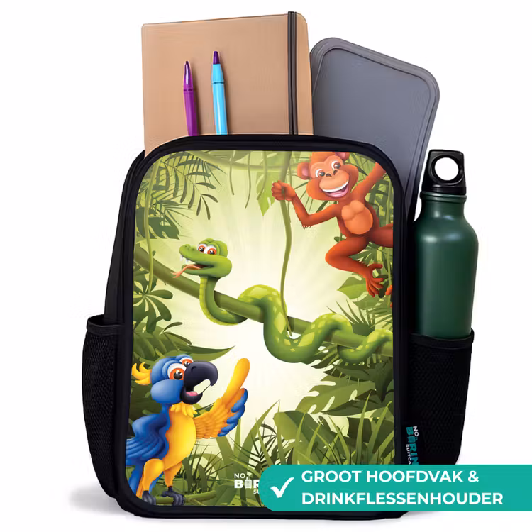Kinderrugzak met naam - Zwart - Dieren in de jungle β 4